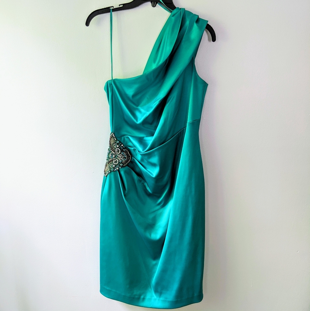 Teal Eliza J One-Shoulder Cocktail Dress